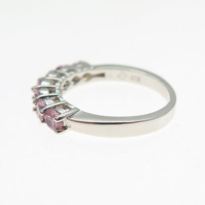 925 Sterling Silver Round-Cut Pink C Z Half Eternity Band Ring Size 5