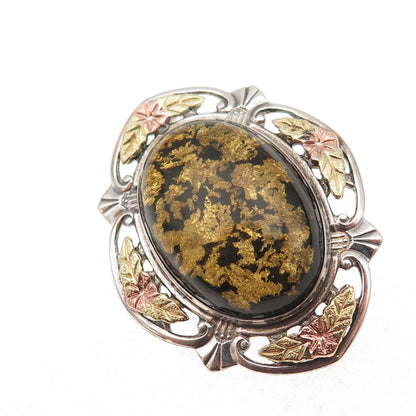 L.S. Peterson 925 Sterling Silver 12K Gold Flakes Antique Art Deco Pin Brooch