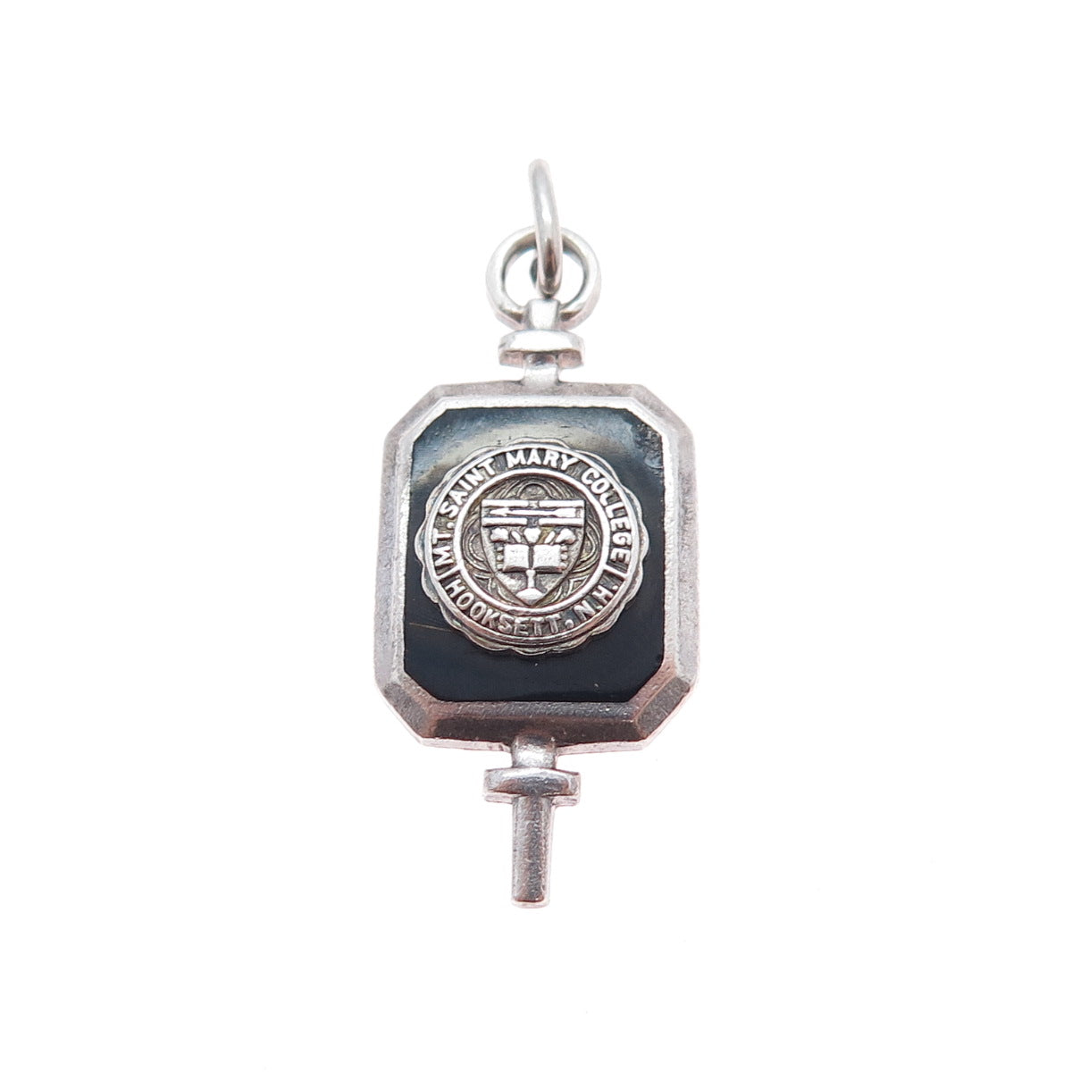 COLLEGE SEAL & CREST 925 Sterling Vintage Real Onyx Mt. St. Mary College Pendant
