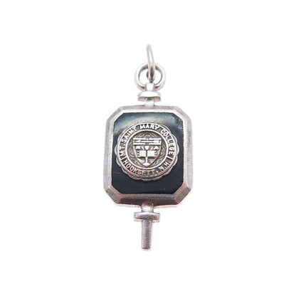 COLLEGE SEAL & CREST 925 Sterling Vintage Real Onyx Mt. St. Mary College Pendant