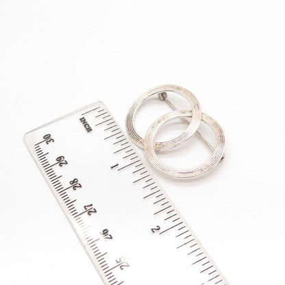 925 Sterling Silver Vintage Beau Ribbed Double Circle Pin Brooch