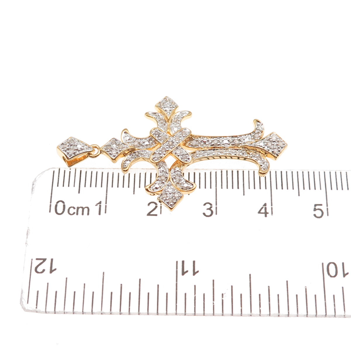 925 Sterling Silver Gold Plated Real Round-Cut Diamond Cross Charm Pendant
