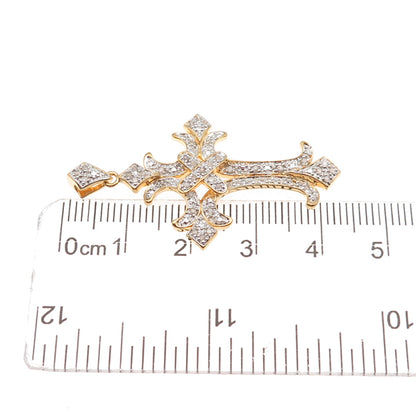 925 Sterling Silver Gold Plated Real Round-Cut Diamond Cross Charm Pendant