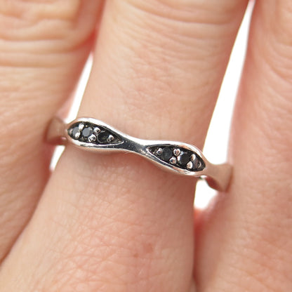 J. STELLA Sterling Silver Real Round-Cut Black Diamond Stackable Ring Size 7.25