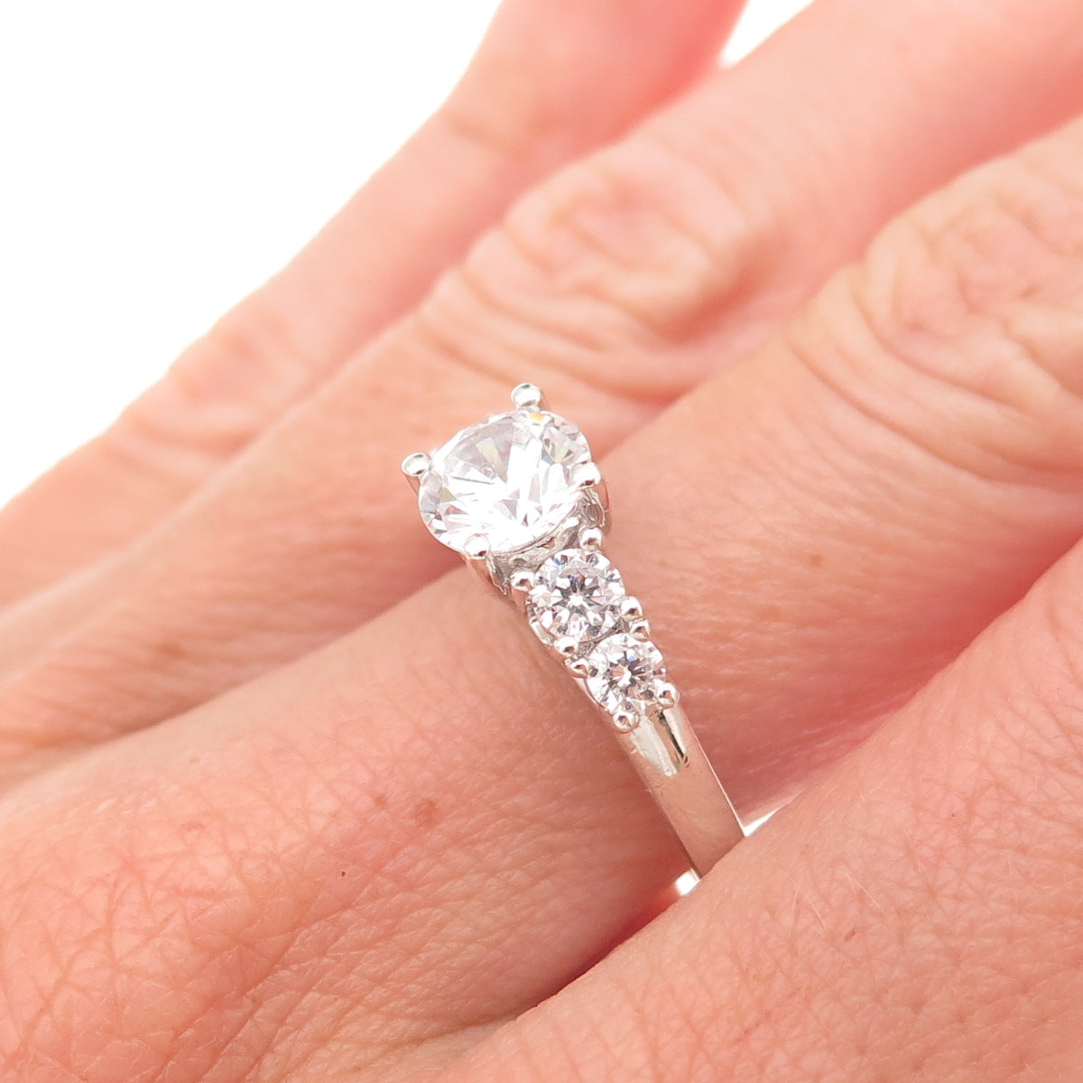 JH Young 925 Sterling Silver Round-Cut C Z Engagement Ring Size 7