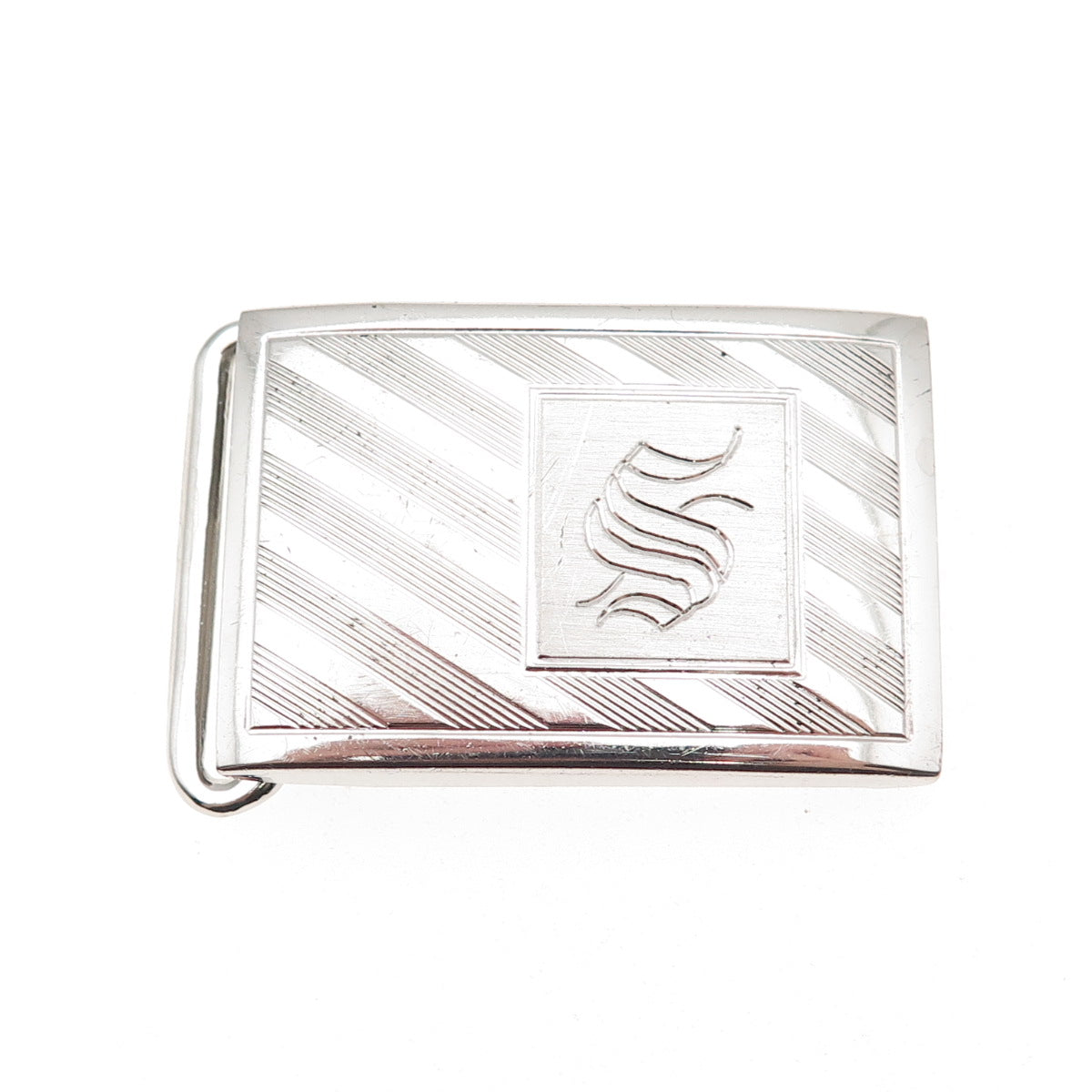 Pioneer 925 Sterling Silver Vintage Engraved Letter S Initial Belt Buckle