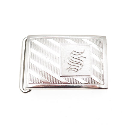Pioneer 925 Sterling Silver Vintage Engraved Letter S Initial Belt Buckle