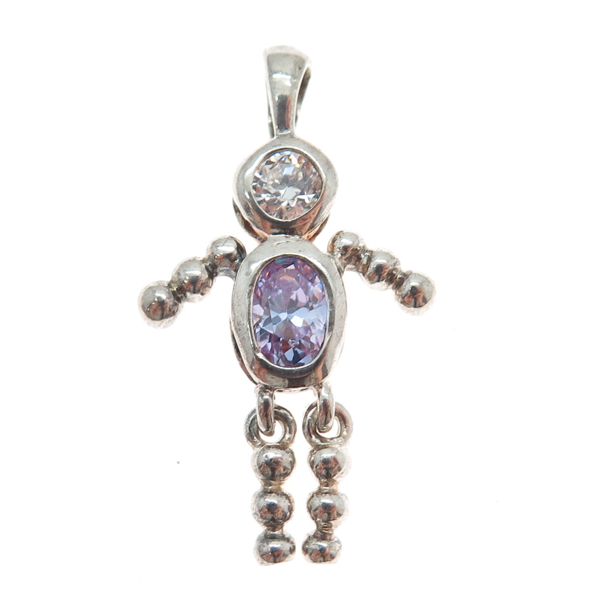925 Sterling Vintage Purple White CZ February Birthstone Boy Articulated Pendant