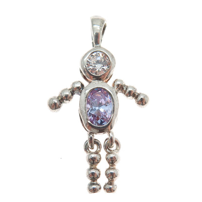925 Sterling Vintage Purple White CZ February Birthstone Boy Articulated Pendant
