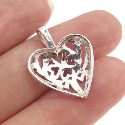 925 Sterling Silver Vintage Ornate Clover & Heart Pendant