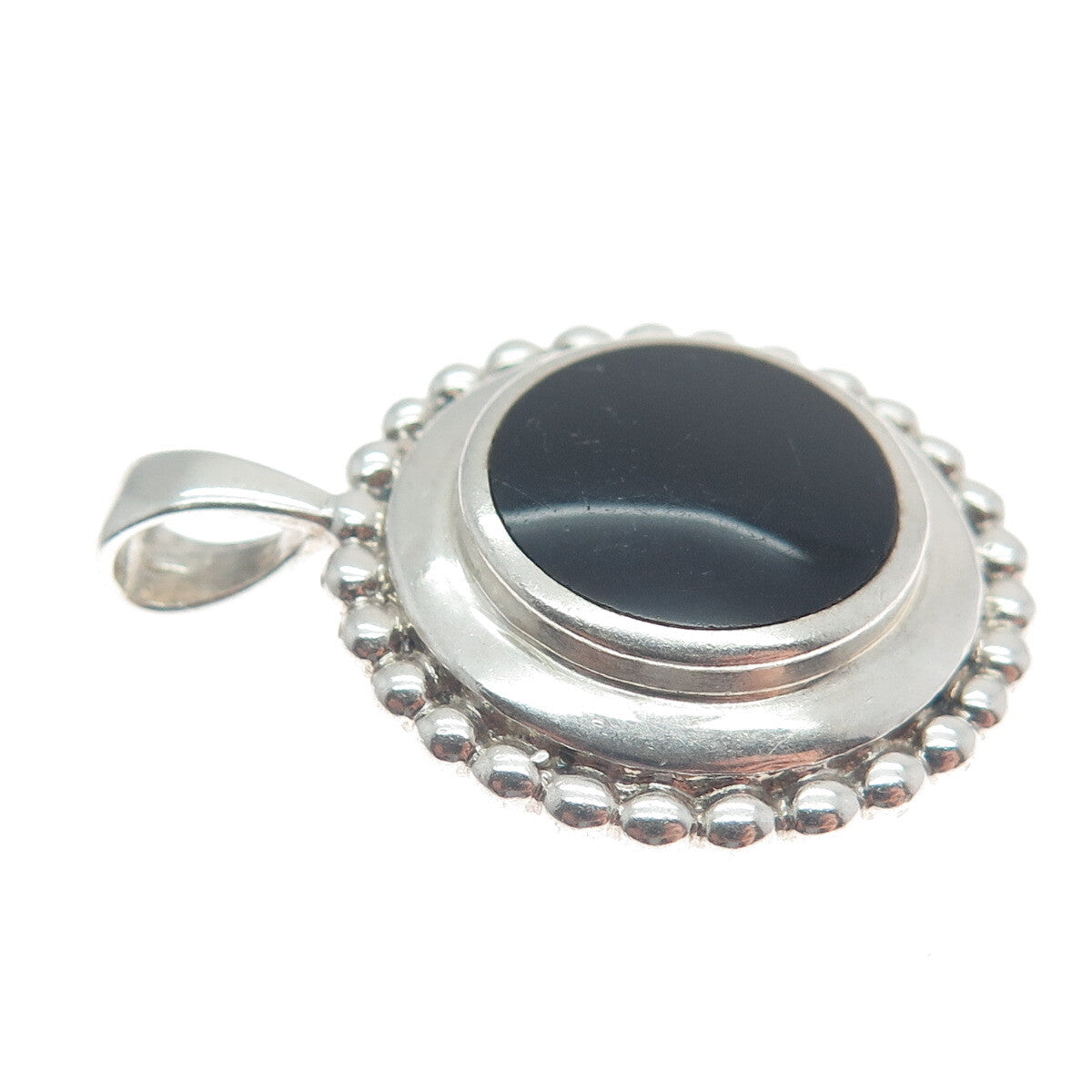 PB PAUL BRACKNA 925 Sterling Silver Vintage Black Onyx Gem Beaded Frame Pendant