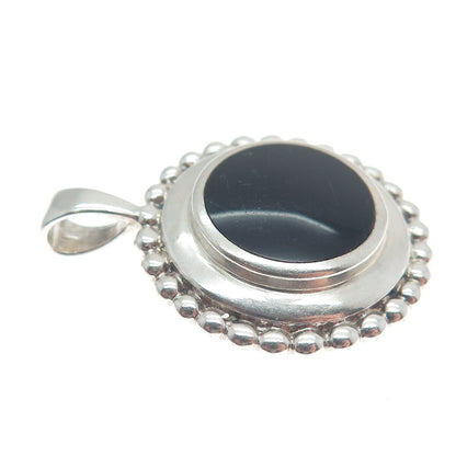 PB PAUL BRACKNA 925 Sterling Silver Vintage Black Onyx Gem Beaded Frame Pendant