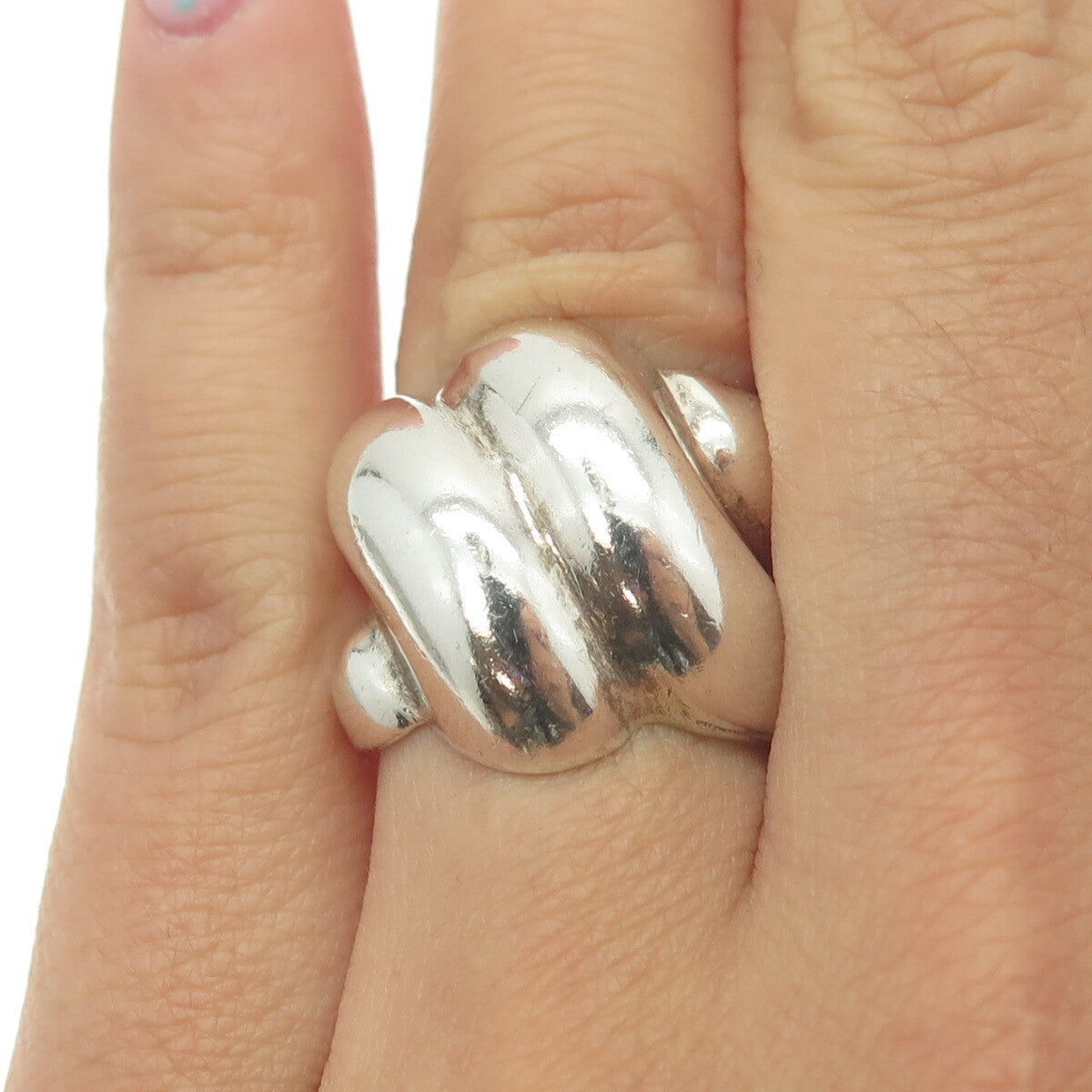 J. ESPOSITO 925 Sterling Silver Vintage Ribbed Wide Ring Size 6
