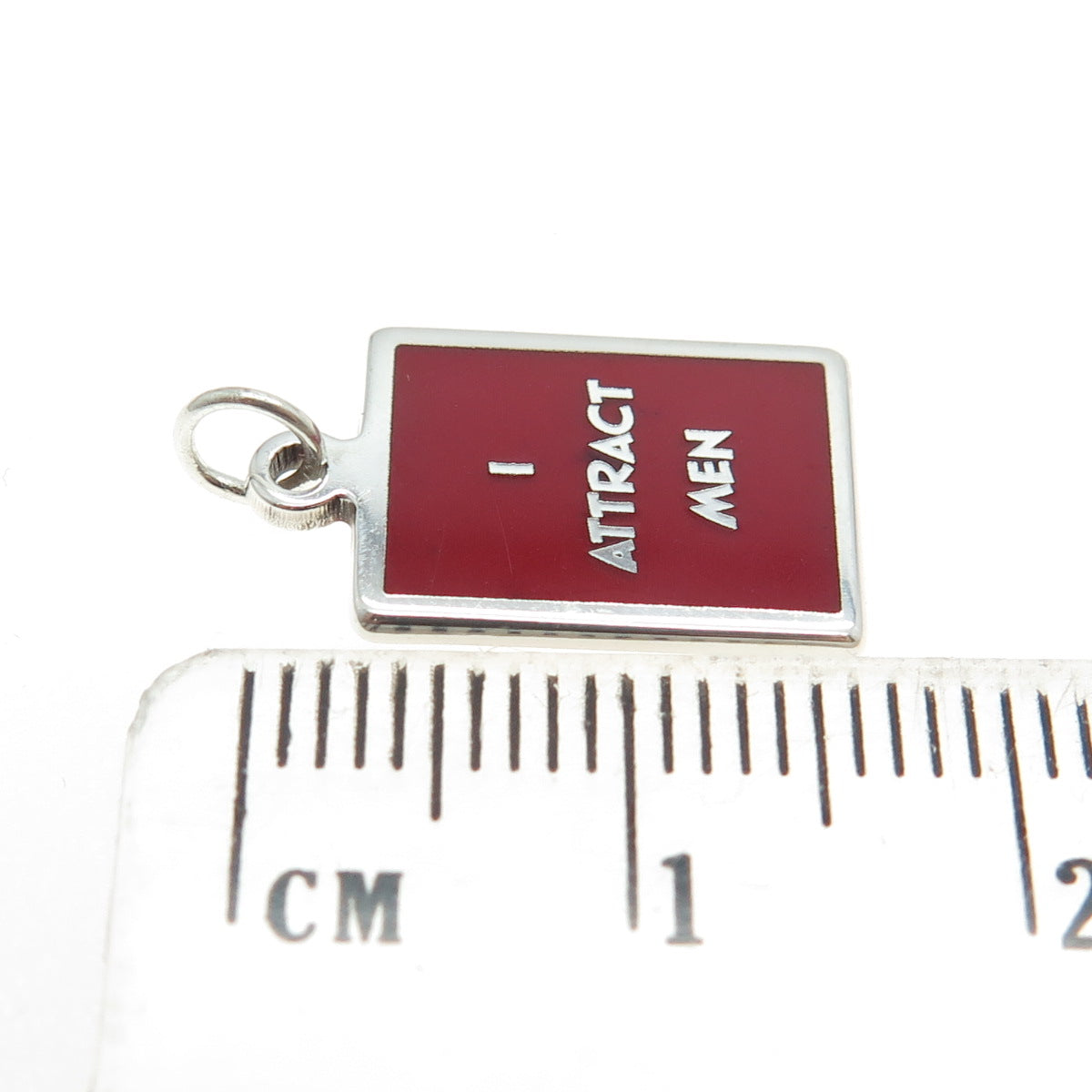 925 Sterling Silver Red Enamel "I Attract Men" Minimalist Charm Pendant