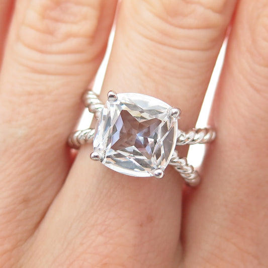 925 Sterling Silver Cushion-Cut C Z Crisscross Ring Size 7.5