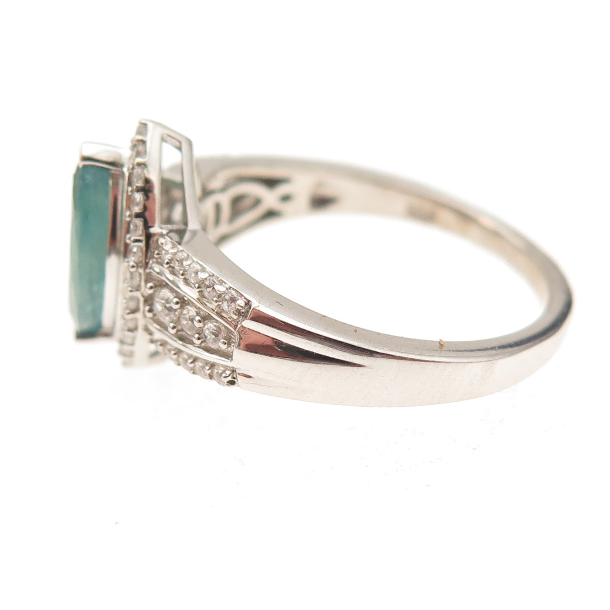 D'Joy 925 Sterling Silver Real Aquamarine & White Topaz Ring Size 8