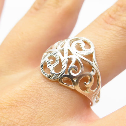 925 Sterling Silver Vintage Swirl Ring Size 8
