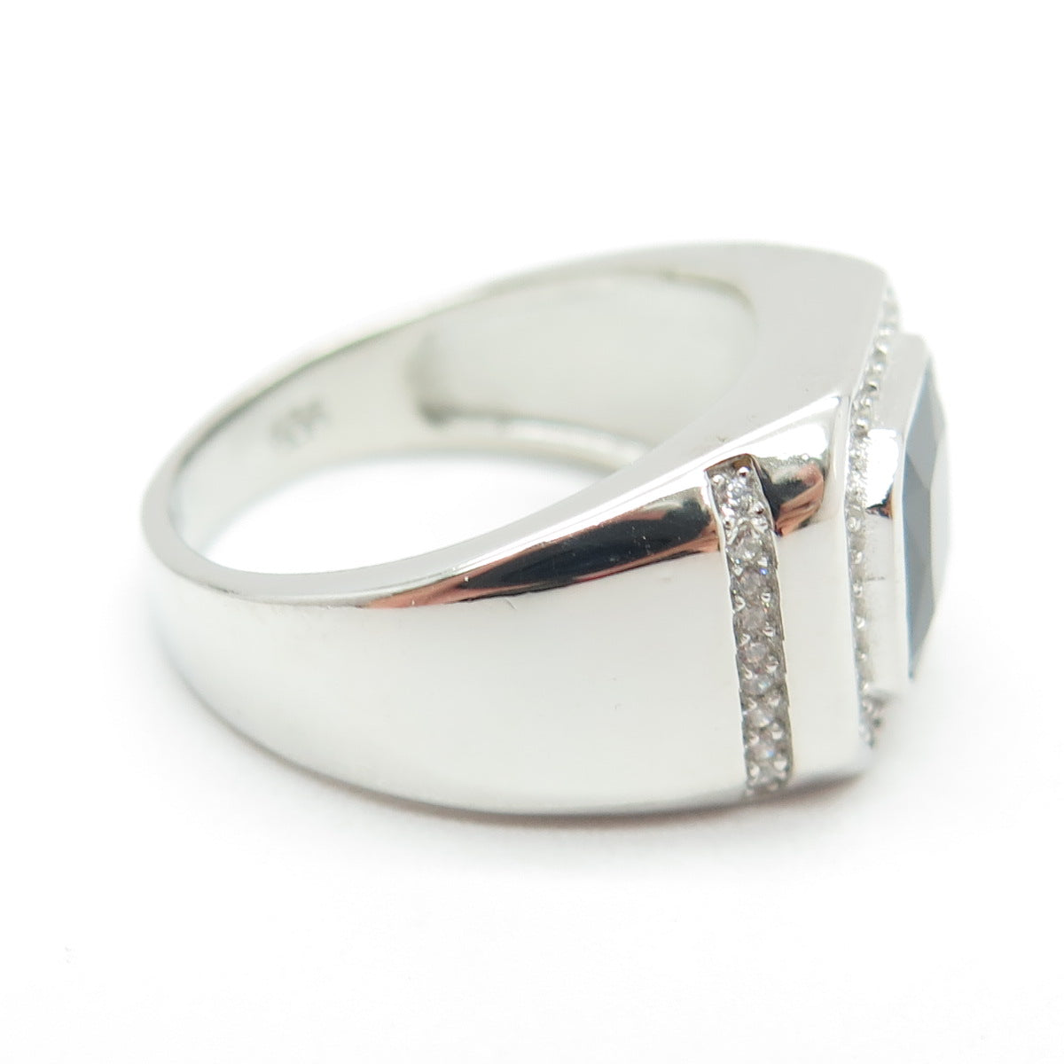 925 Sterling Silver Radiant-Cut Black & Round White C Z Ring Size 8.25