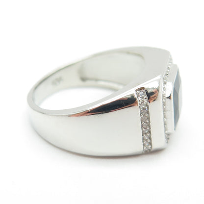 925 Sterling Silver Radiant-Cut Black & Round White C Z Ring Size 8.25