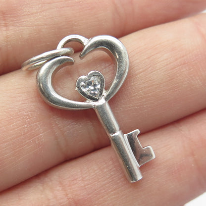 925 Sterling Silver Heart-Cut Shaped C Z Key Pendant