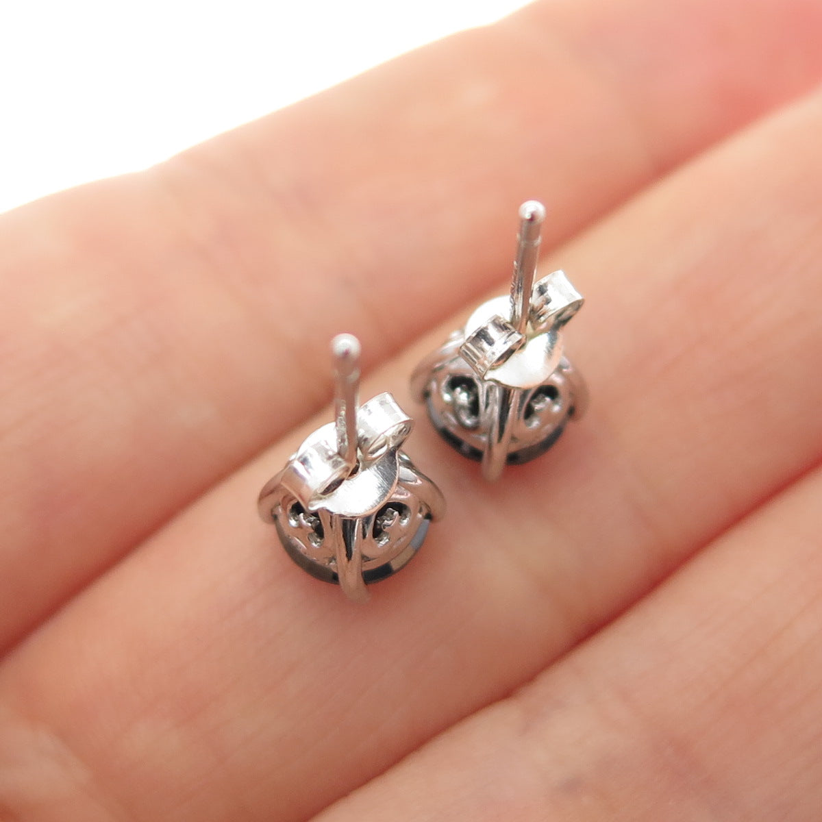 925 Sterling Silver Real Round-Cut Approx. 2.0ct Black Diamond Stud Earrings