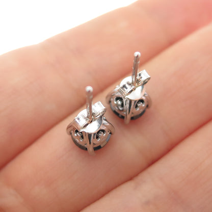 925 Sterling Silver Real Round-Cut Approx. 2.0ct Black Diamond Stud Earrings