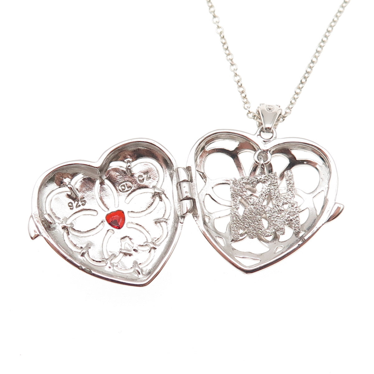 925 Sterling Silver C Z Heart Locket Pendant Cable Chain Necklace 18"