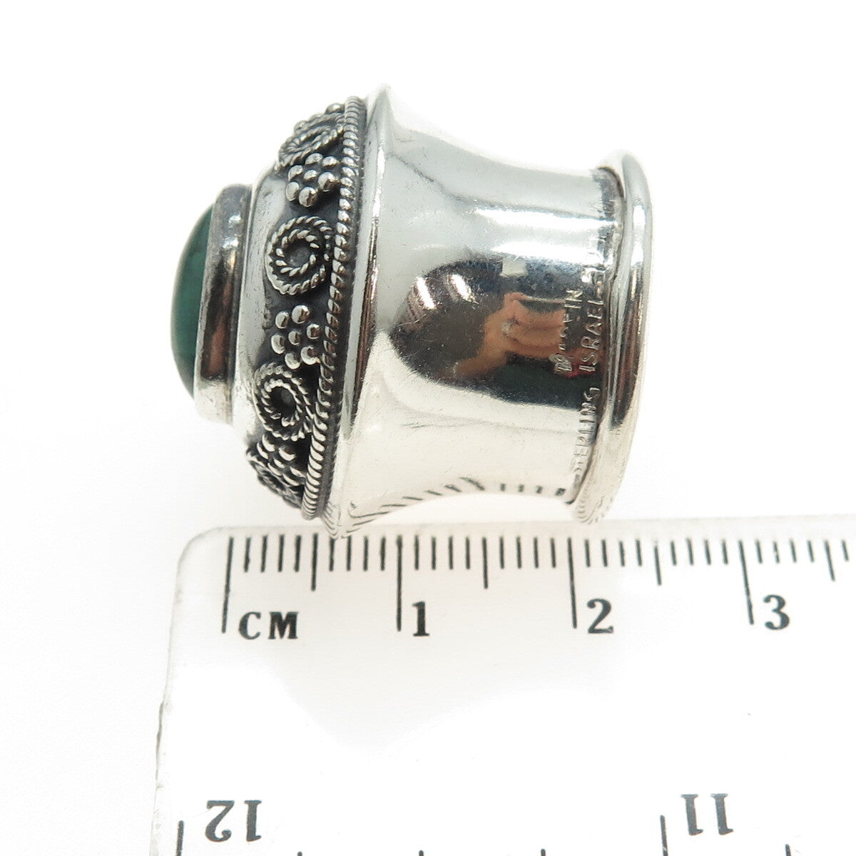 925 Sterling Silver Vintage Israel Real Turquoise Gemstone Flask / Jar Cap
