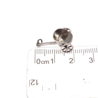 925 Sterling Silver Antique Art Deco Pull Cart Rickshaw 3D Mini Charm Pendant