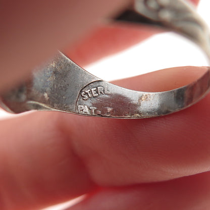 925 Sterling Silver Antique Art Deco Enamel Torah Judaica Oxidized Ring Size 8.5