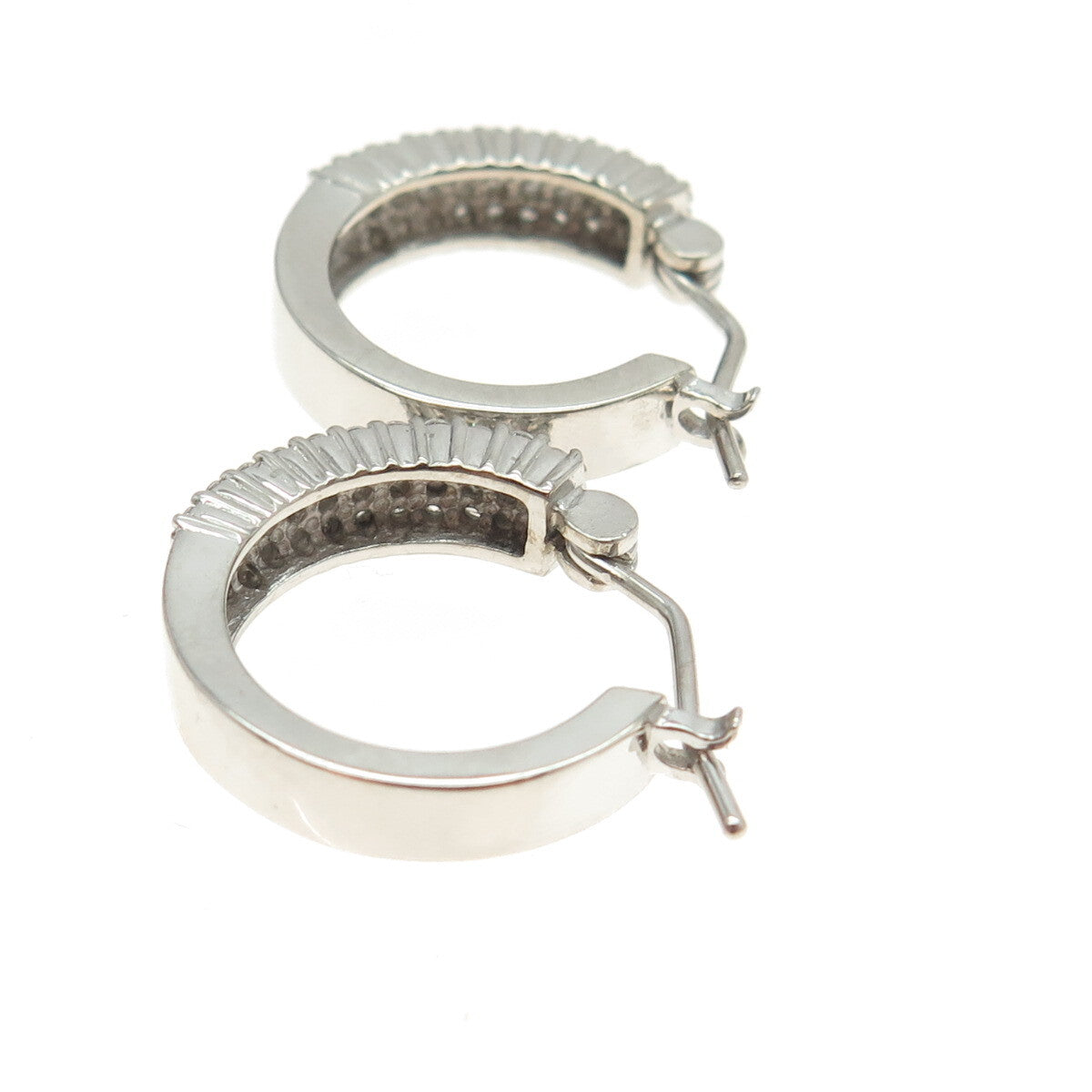 925 Sterling Silver Round-Cut C Z Sparkle Hoop Earrings