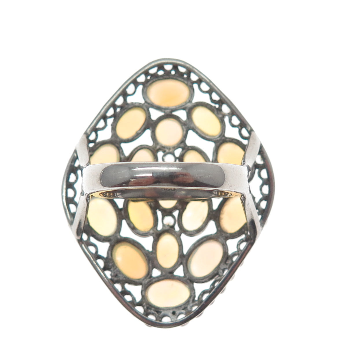 925 Sterling Silver Vintage Real Opal White Topaz Statement Oxidized Ring Size 7