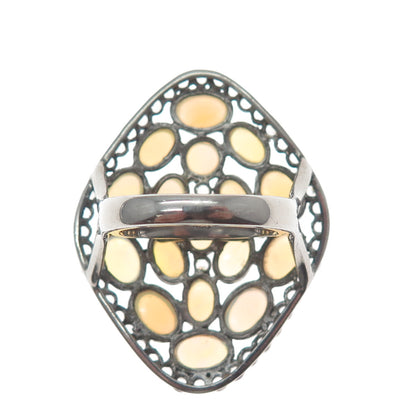 925 Sterling Silver Vintage Real Opal White Topaz Statement Oxidized Ring Size 7