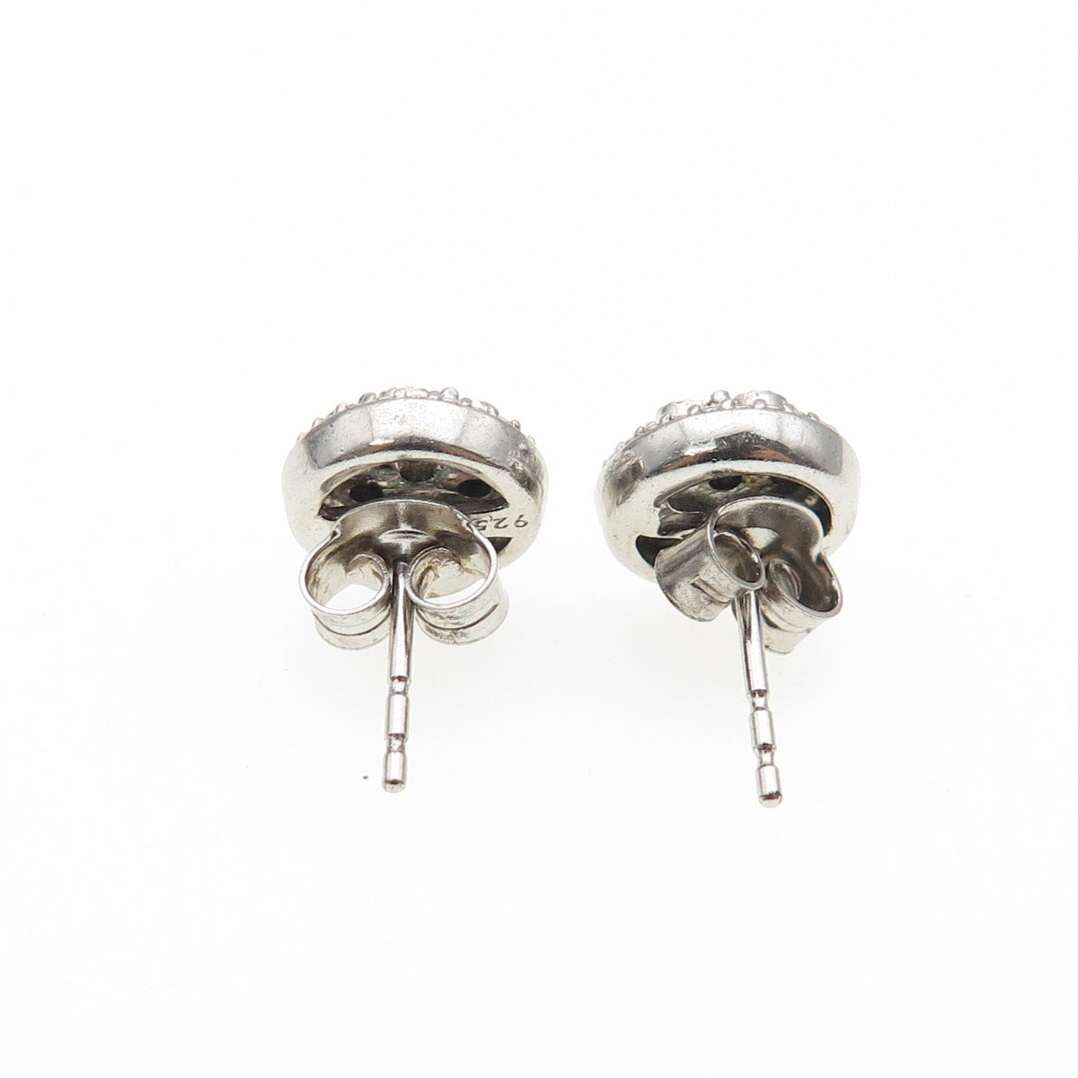 925 Sterling Silver Real Round-Cut Diamond Stud Earrings