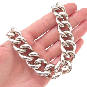 925 Sterling Silver Vintage Graduated Hollow Cuban Chain Necklace 18"