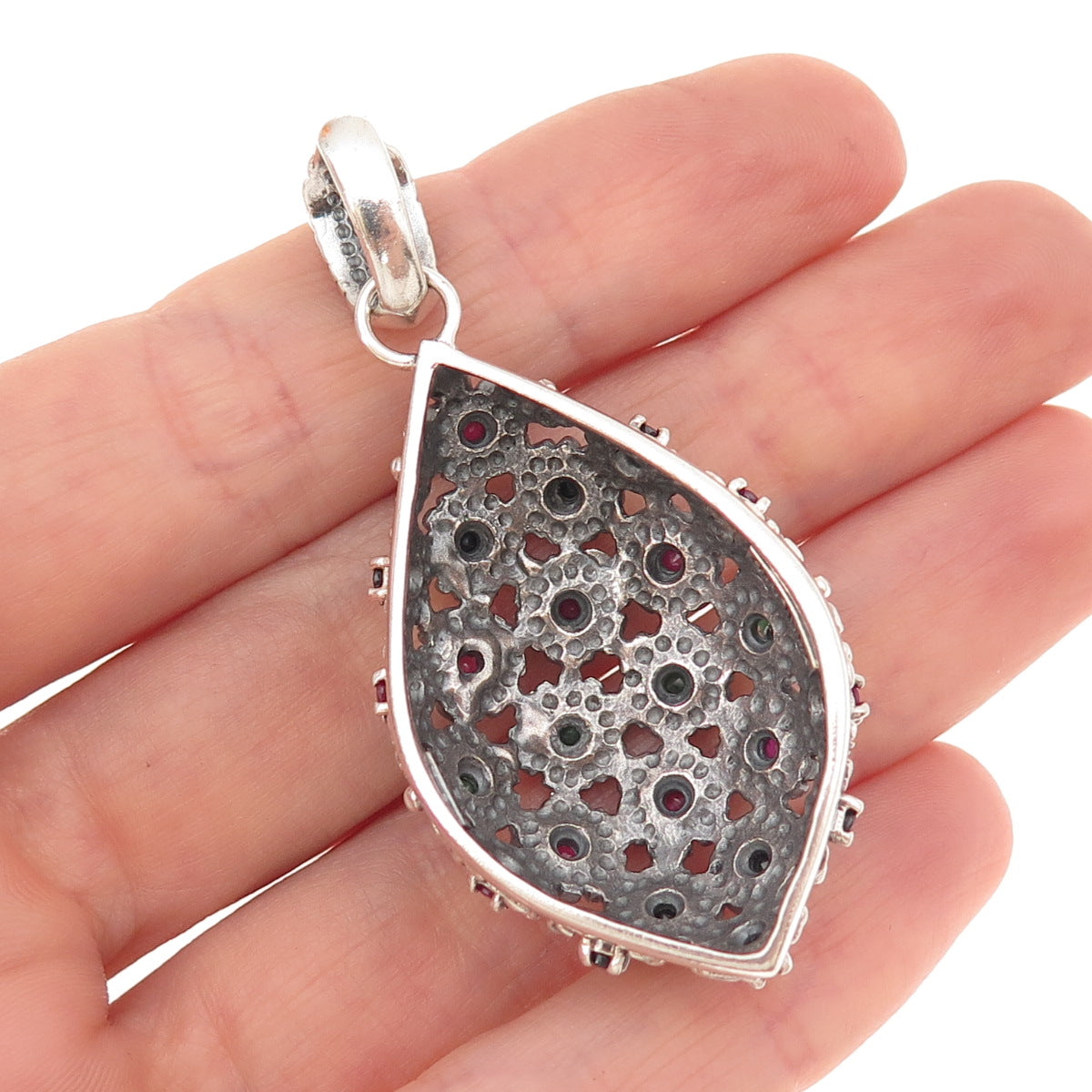 SX Sally C 925 Sterling Silver Vintage Real Sapphire Ruby Emerald Charm Pendant