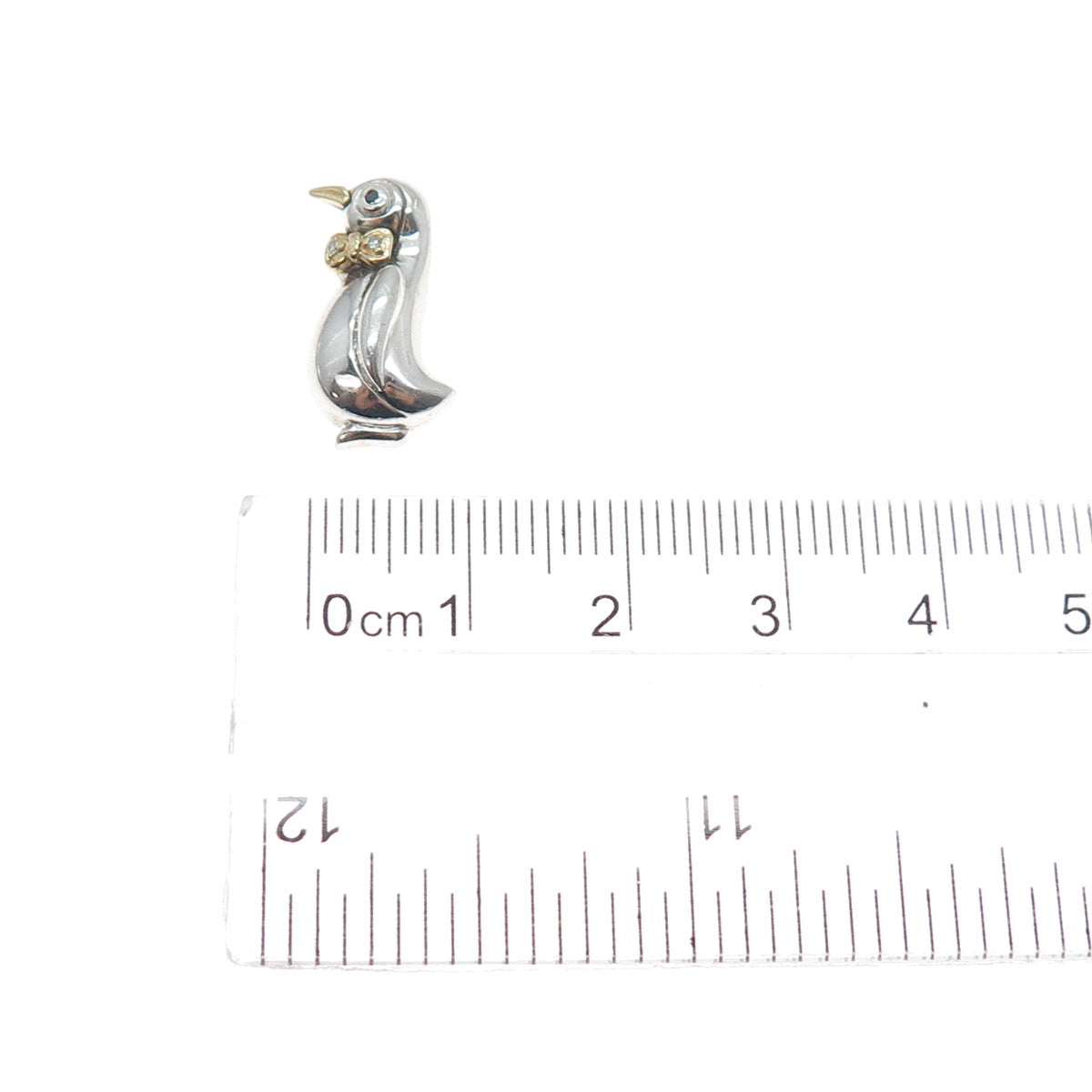 ALWAND VAHAN Sterling Silver 14K Gold Real Diamond Penguin Mini Slide Pendant