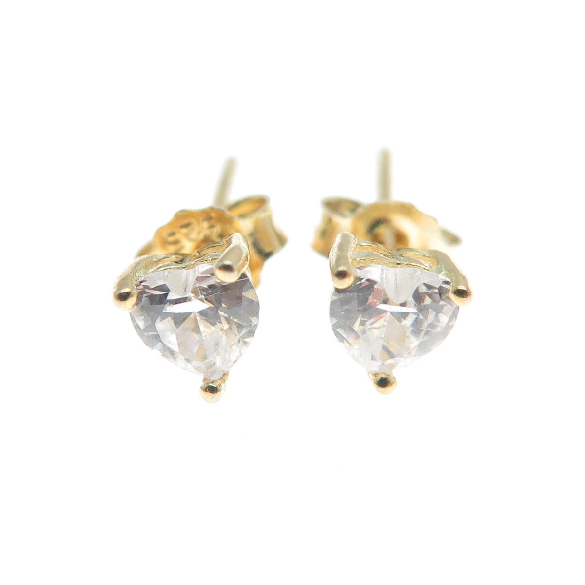 925 Sterling Silver Gold Plated Heart-Cut C Z Stud Earrings