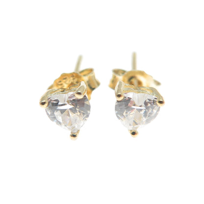 925 Sterling Silver Gold Plated Heart-Cut C Z Stud Earrings