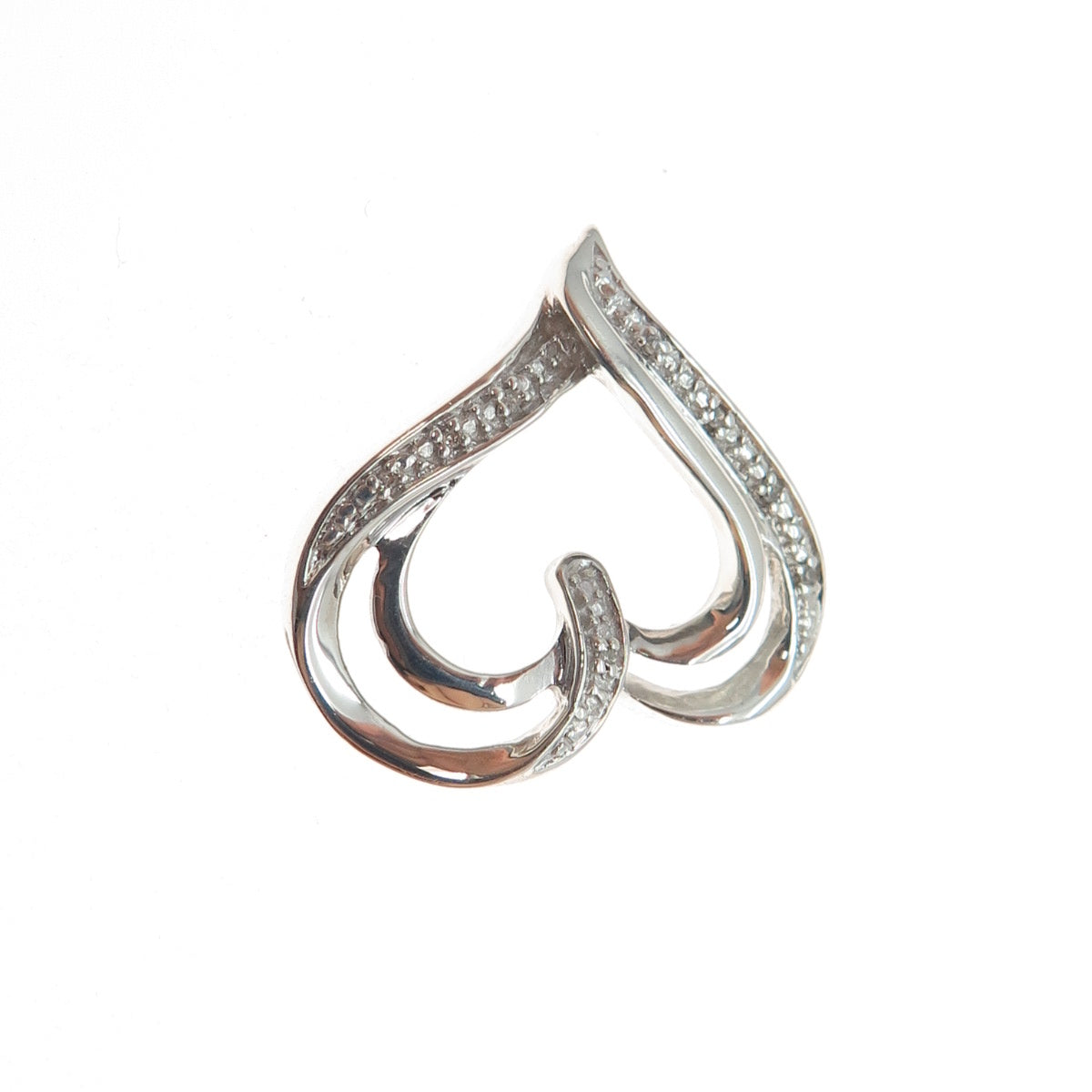 925 Sterling Silver Real Round-Cut Diamond Heart Slide Charm Pendant