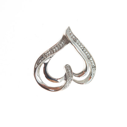 925 Sterling Silver Real Round-Cut Diamond Heart Slide Charm Pendant