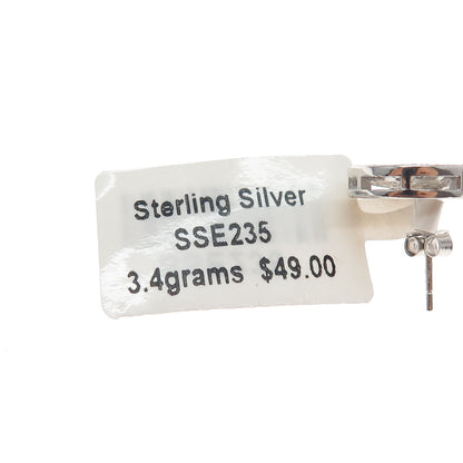 925 Sterling Silver Round-Cut C Z Teardrop Earrings