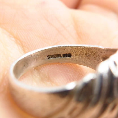 925 Sterling Silver Vintage Ribbed Ring Size 7.75