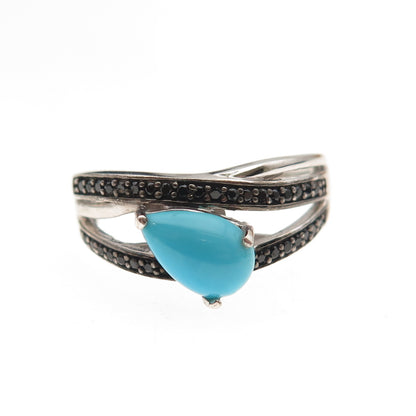 Chuck Clemency 925 Sterling Silver Real Turquoise & Black Spinel Ring Size 8