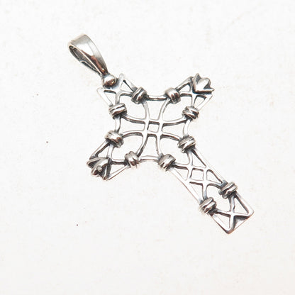 925 Sterling Silver Vintage Floral Cross Oxidized Charm Pendant