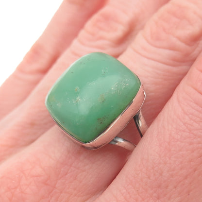 925 Sterling Silver Vintage Real Cushion-Cut Chrysoprase Ring Size 8