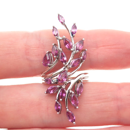 925 Sterling Silver Real Pear & Marquise-Cut Amethyst Bypass Ring Size 6