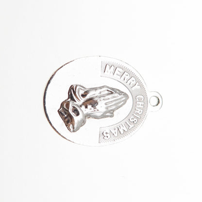 JEANOR Sterling Silver Vintage Merry Christmas Praying Hands Mini Charm Pendant