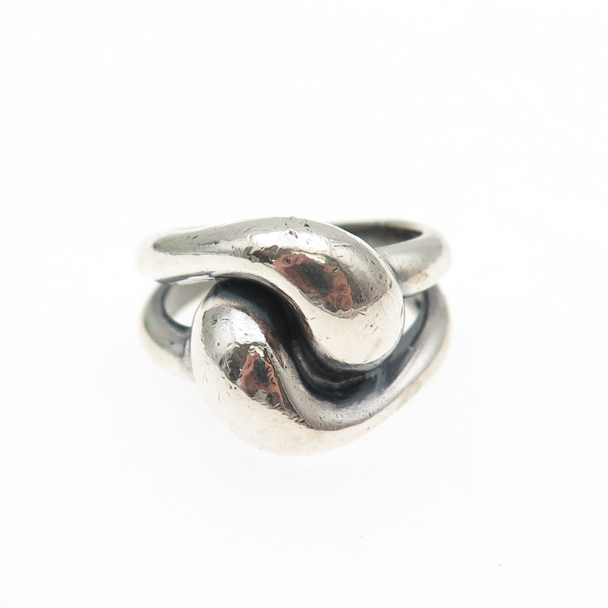 925 Sterling Silver Vintage Modernist Interlocked Yin Yang Oxidized Ring Size 7