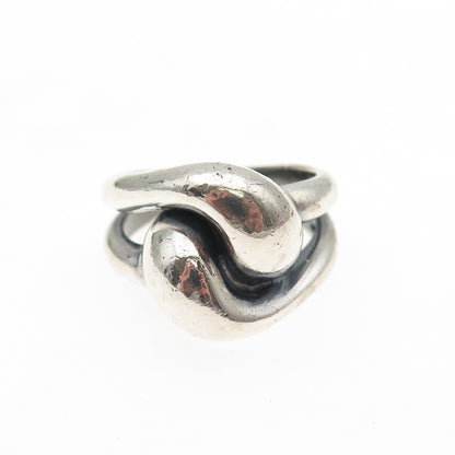 925 Sterling Silver Vintage Modernist Interlocked Yin Yang Oxidized Ring Size 7